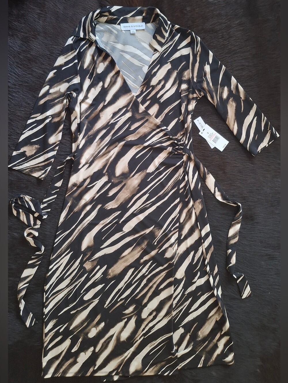 NWT Emma & Michele Zebra Print Faux Wrap Midi Dress Size S